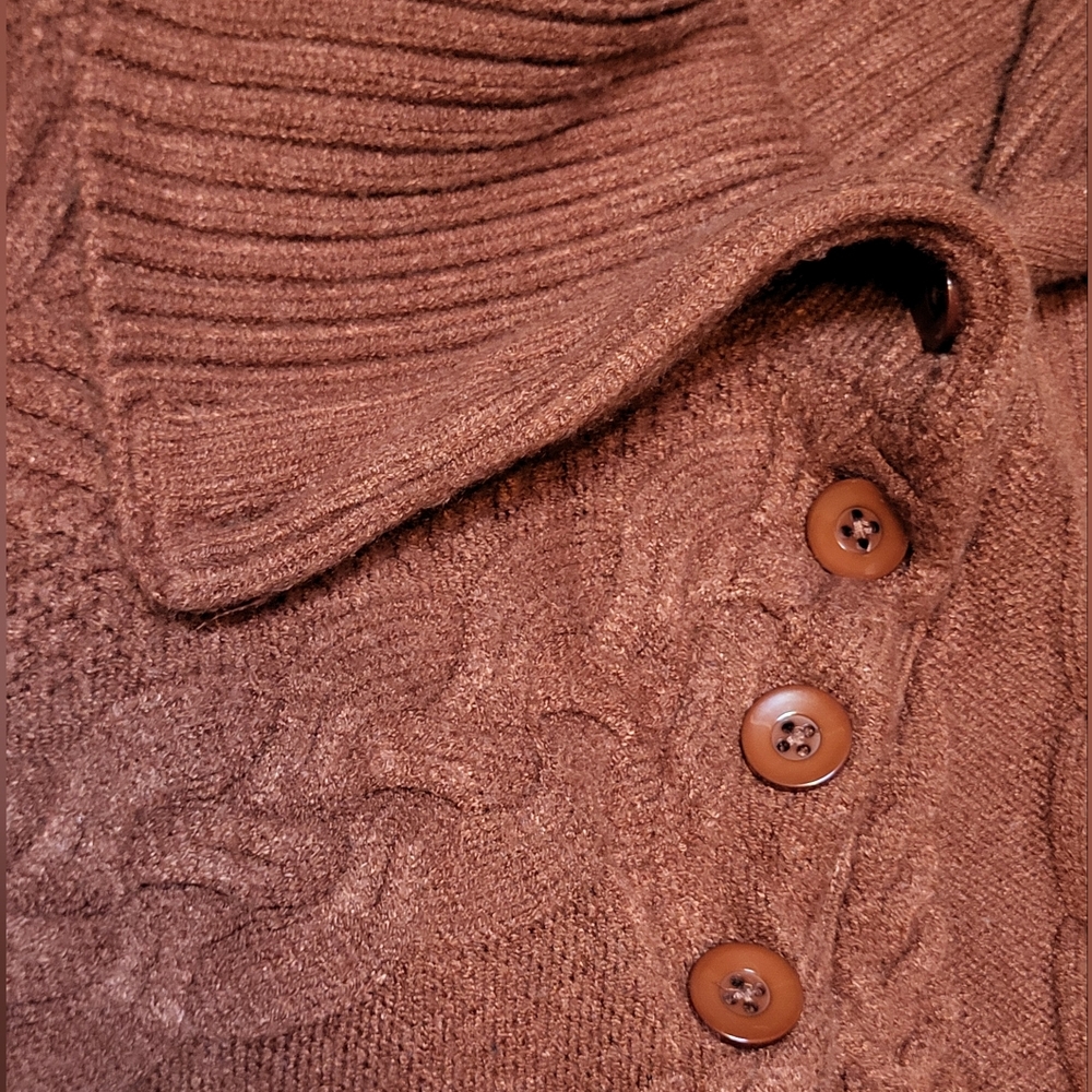 Elegant Rust Cowl Neck Cable Knit Midi Sweater Dress - Size XL - Picture 6 of 6